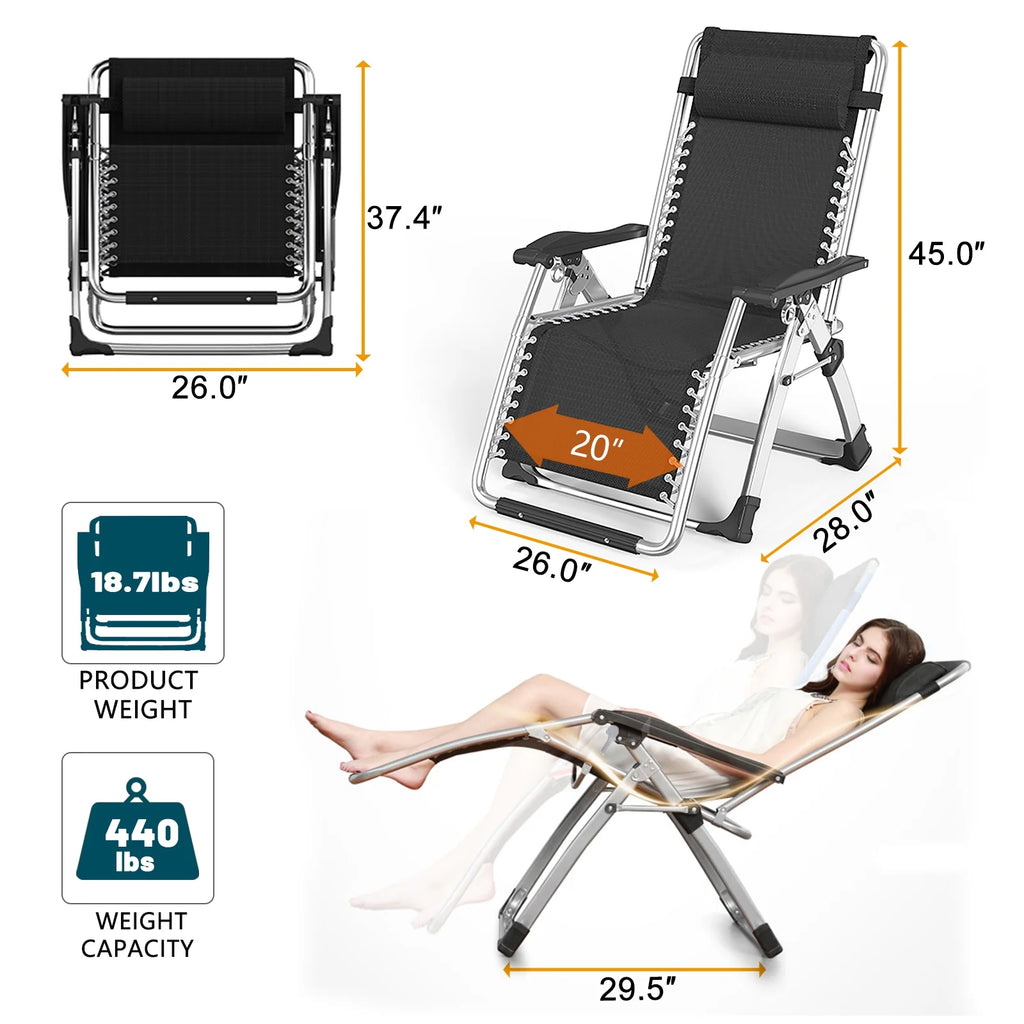 MOPHOTO Zero Gravity Chair Folding Outdoor Patio Recliner with Detachable Cushion,Cup Holder,Headrest,26"D x 20"W x 45"H