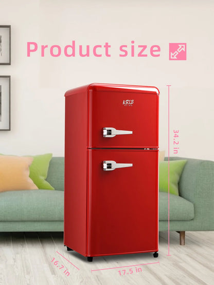 Krib B Compact Refrigerator 3.5 Cu.ft, Mini Fridge with Freezer, Modern Fridge with Dual Door, 7 Grade Temperature Adjustment, Silver