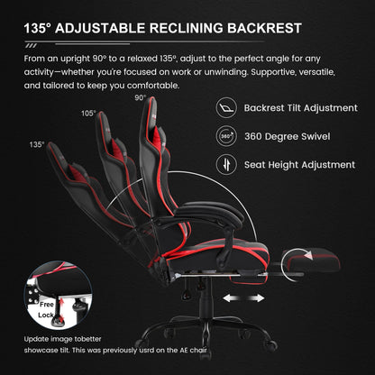 GTRACING GTWD-200 Ergonomic Gaming Chair with Adjustable Pillows and Footrest , White