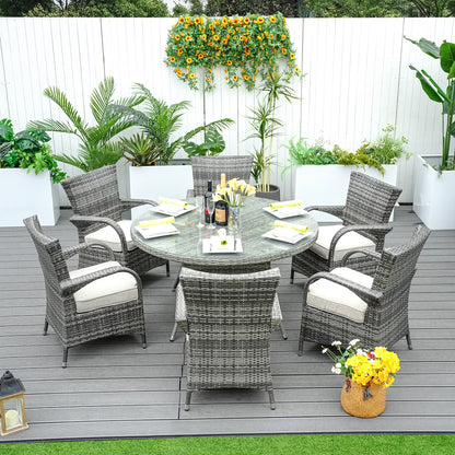 Direct Wicker 7 Piece Patio Dining Set with Rattan Chairs and Cushions, Grey