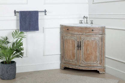 Benton Collection 24" Distressed Gray Corner Bathroom Vanity with White Quartz Top