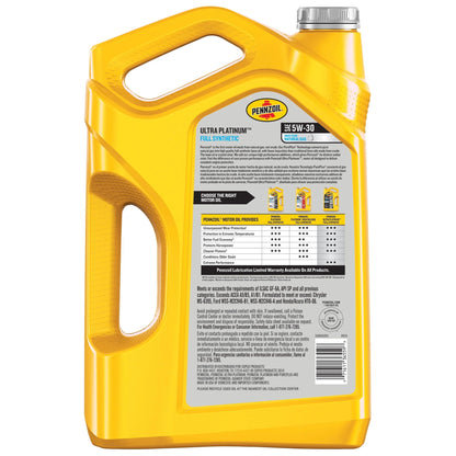 Pennzoil Ultra Platinum 5W-30 Full Synthetic Motor Oil, 5 Quart.