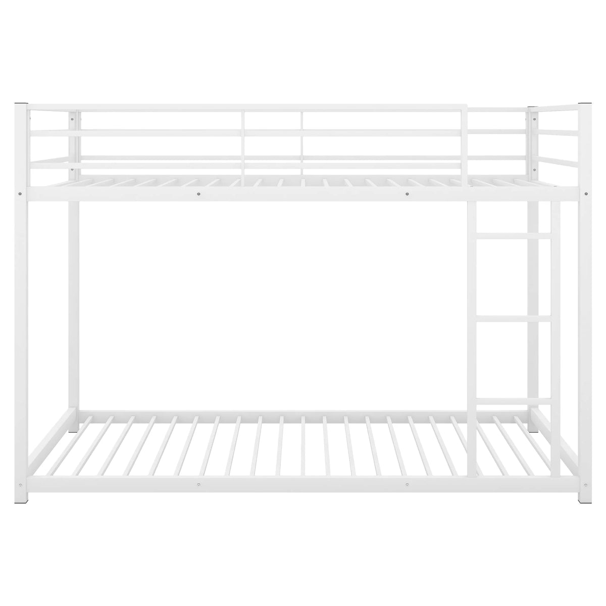 Twin Over Twin Metal Bunk Bed, Low Twin Bunk Bed With Safety Guardrail and Ladder,No Box Spring Needed,Steel Bunk Bed Platform Suitable for Girls Boys Teens, White
