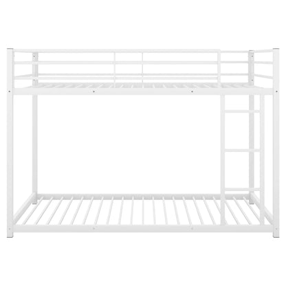 Twin Over Twin Metal Bunk Bed, Low Twin Bunk Bed With Safety Guardrail and Ladder,No Box Spring Needed,Steel Bunk Bed Platform Suitable for Girls Boys Teens, White