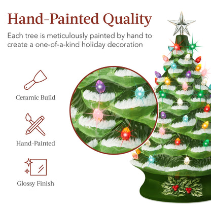 Best Choice Products 24in X-Large Pre-Lit Ceramic Christmas Tree Decor w/ 74 Multicolor Bulbs, LED Light - Green