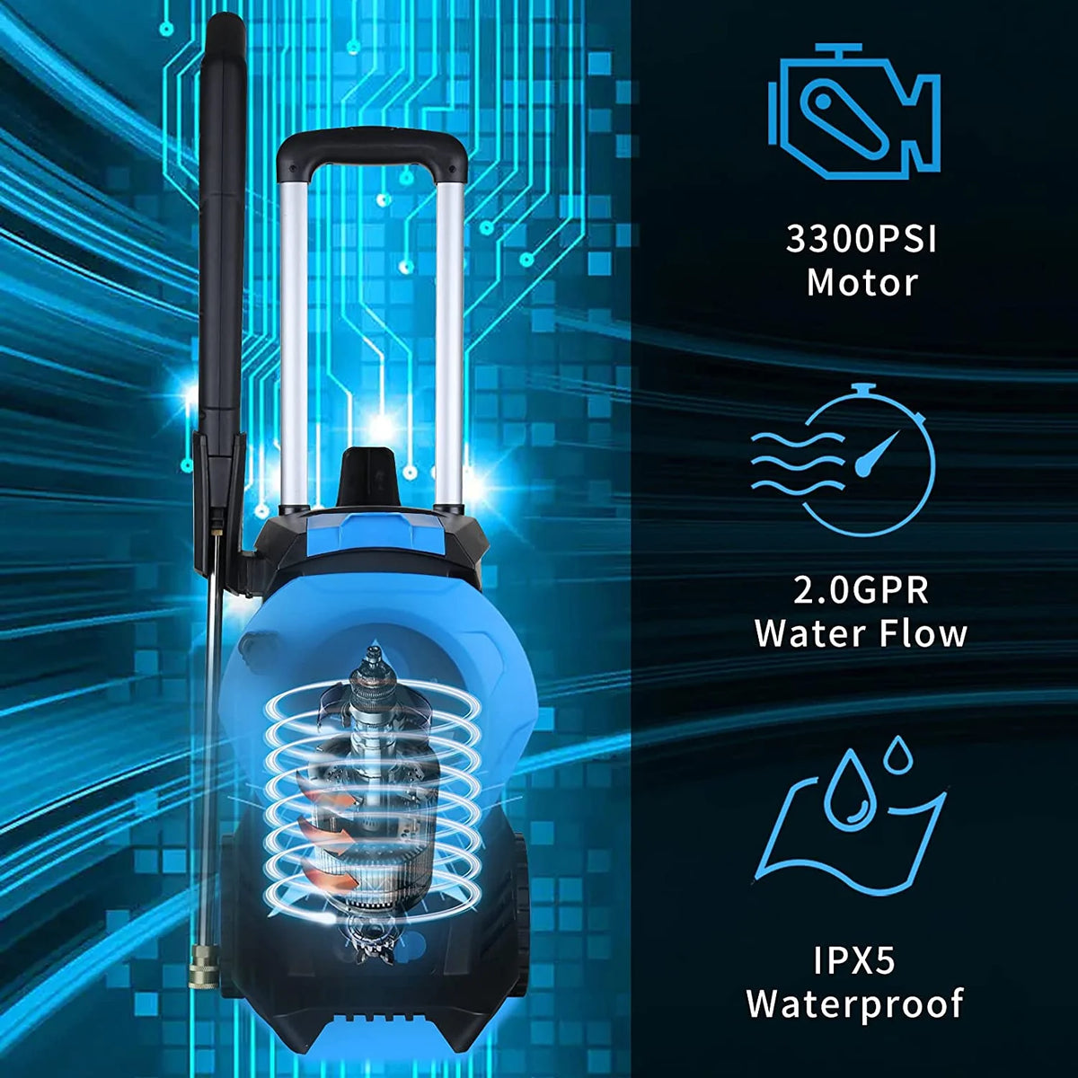 SUGIFT Electric Pressure Washer 4500PSI-Max 3.2GPM with Touch Screen Adjustable Pressure and 5 Nozzles Power Washer Cleaning for Patio,Blue