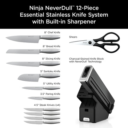 Ninja NeverDull Essential 12-Piece Stainless Steel Knife Set with Built-in Sharpener, K22012