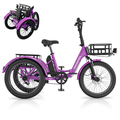 ABORON 3.0 Fat Tire Electric Trike for Senior Foldable E-Bike, 500W Motorized Tricycle Adult 20" Folding 3 Wheel Electric Commute Bike Trike w/48V Battery and Storage Baskets,