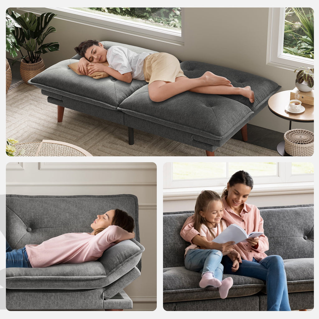 Linsy Home 70" W Chenille Convertible Futon Sofa Bed with Adjustable Armrests, Green