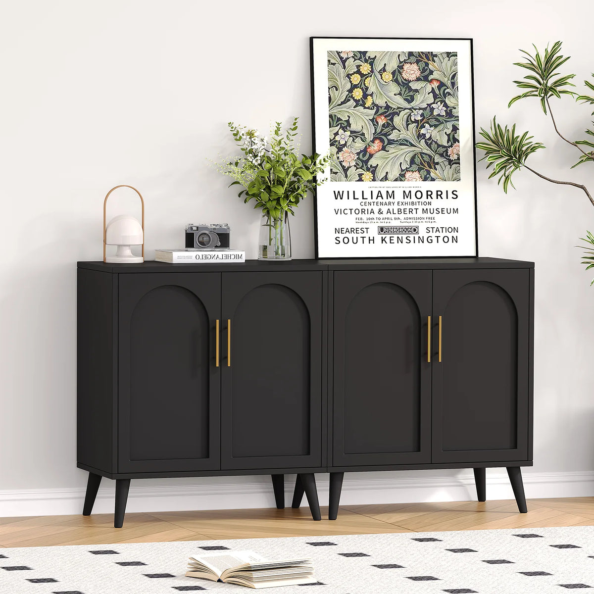 Rovaurx Set of 2 Rattan Storage Cabinet with Doors, Accent Bathroom Floor Cabinet, Modern Sideboard Buffet Cabinet for Living Room, Entryway, Dining Room and Kitchen, Natural