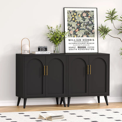 Rovaurx Set of 2 Rattan Storage Cabinet with Doors, Accent Bathroom Floor Cabinet, Modern Sideboard Buffet Cabinet for Living Room, Entryway, Dining Room and Kitchen, Natural
