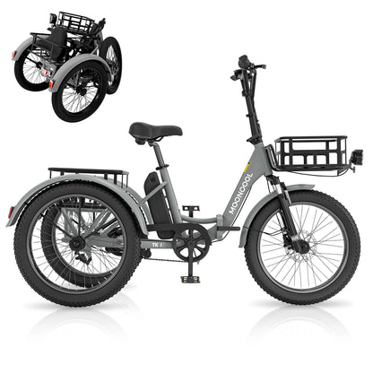 ABORON 3.0 Fat Tire Electric Trike for Senior Foldable E-Bike, 500W Motorized Tricycle Adult 20" Folding 3 Wheel Electric Commute Bike Trike w/48V Battery and Storage Baskets,