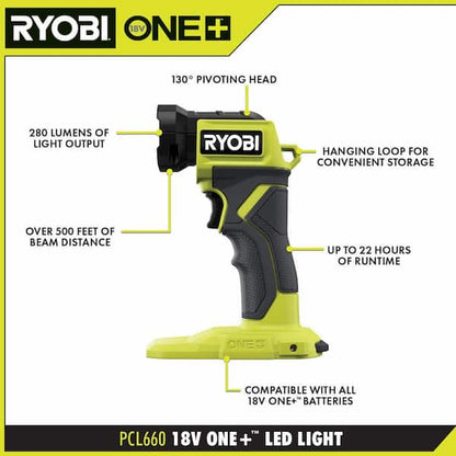 ONE+ 18V Cordless 6-Tool Combo Kit with 1.5 Ah Battery, 4.0 Ah Battery, Charger, and LINK Rolling Tool Box