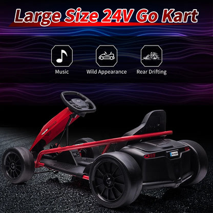 Kojooin Go Kart for Kids,24V Battery 300WX2 Motors Pedal On Foot Go Cart,8MPH High Speed Drifting Car with Slow Start Function,Rose red
