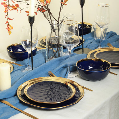 Stone Lain Florian Modern Porcelain Dish Set, 16-Piece Dishes for 4, Gold and Navy