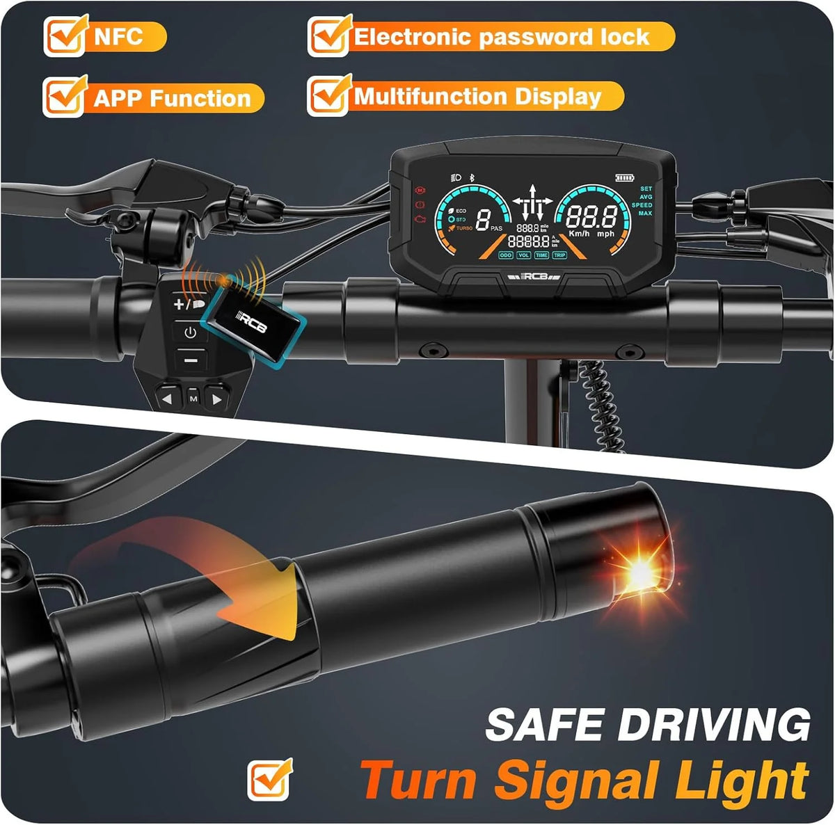 Electric Scooter for Adults, Max 70miles Range, 1000W Motor, 48V 27Ah Battery, 10" Anti-Flat Tires, Dual Shocks, APP Control&NFC - RCB D7PRO