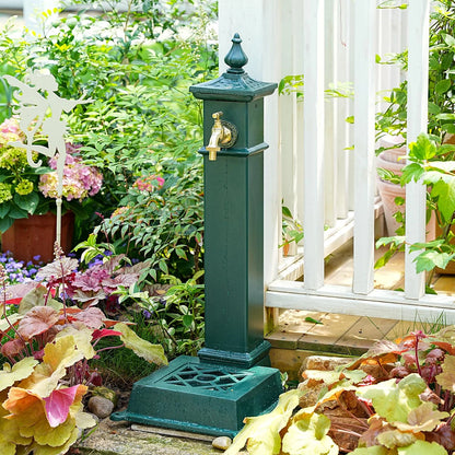 Sungmor Cast Iron Outdoor Water Column with Faucet, Freestanding Floor Farm Yard Decor, Green, 1 Count