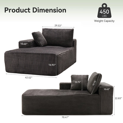 LUMIHO Chaise Lounge Chair Indoor, 42" Sleeper Chair with Two Throw Pillows and Armrests, Corduroy Chaise Couch Chair with Ottoman for Living Room, Bedroom, Apartment, Green