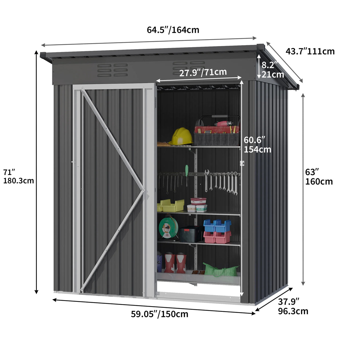 UFORIC 5x3ft Outdoor Storage Shed,Metal Garden Organizer, Lockable Door,Backyard,Garden,Dark Gray