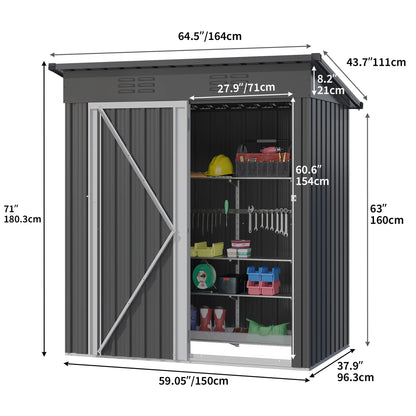 UFORIC 5x3ft Outdoor Storage Shed,Metal Garden Organizer, Lockable Door,Backyard,Garden,Dark Gray