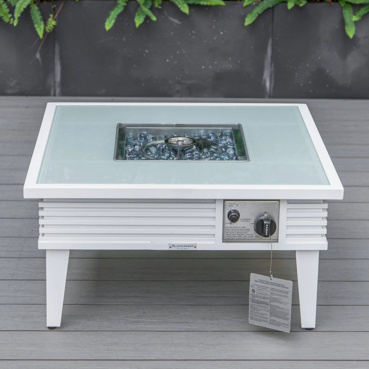 LeisureMod Walbrooke Modern Aluminum 5-Piece Patio Conversation Set with Outdoor Square Fire Pit Table with Slats Design & Side Table Tank Holder (Green)