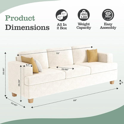Techmilly Sofa,Comfort Modern Sofa,Extra Deep Seat,3 Seater,Living Room Apartment Lounge Sofa, Corduroy
