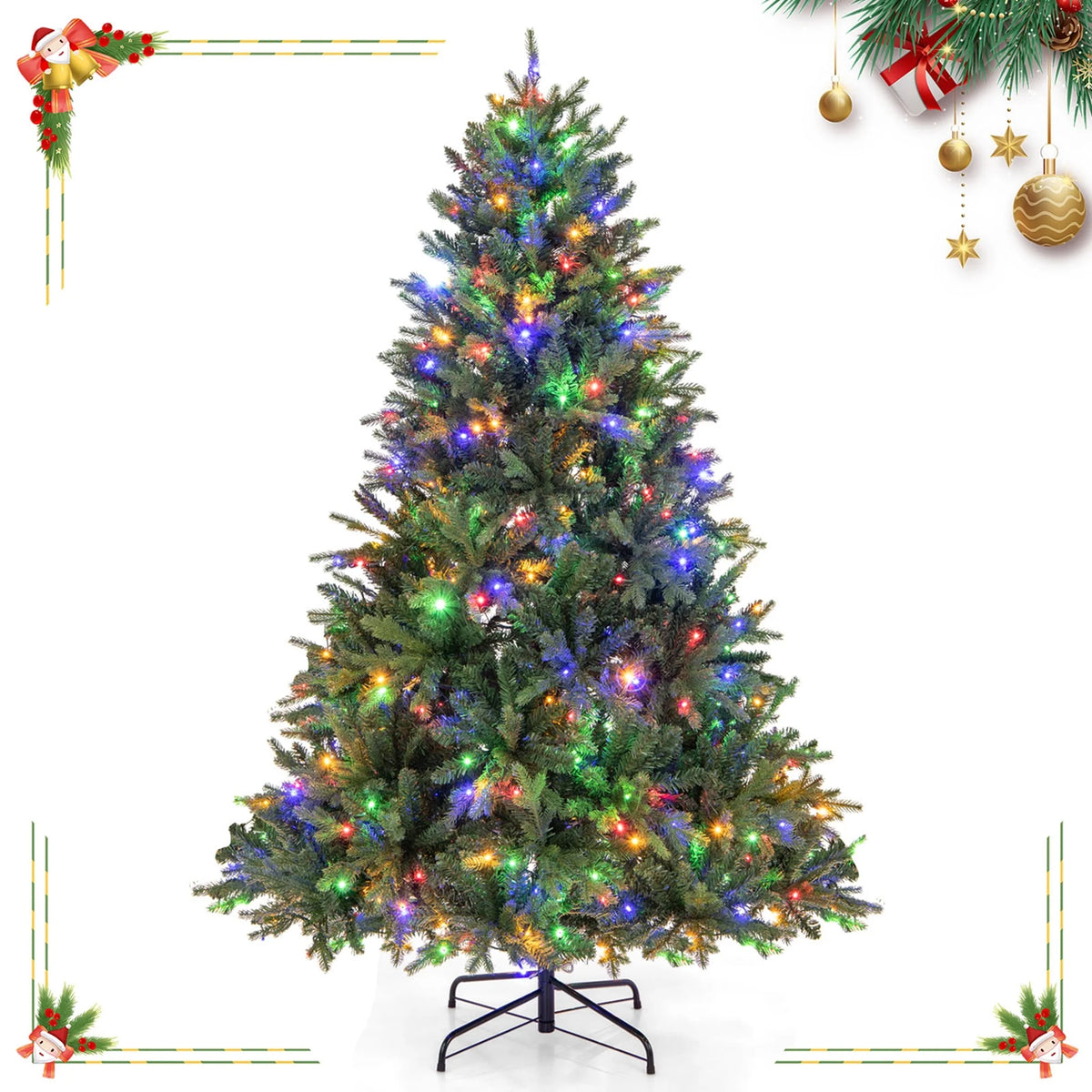 Costway 5 FT Pre-Lit Christmas Tree Hinged with 250 Multi-color Lights & 844 Branch Tips