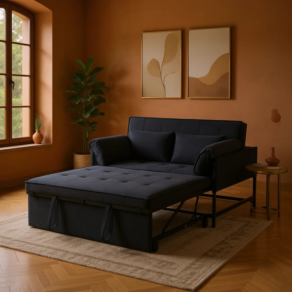 Gewnee 46" Velvet Sleeper Sofa Reclining Convertible Futon Couch Bed for Living Room, Guest & Small Spaces(Black)