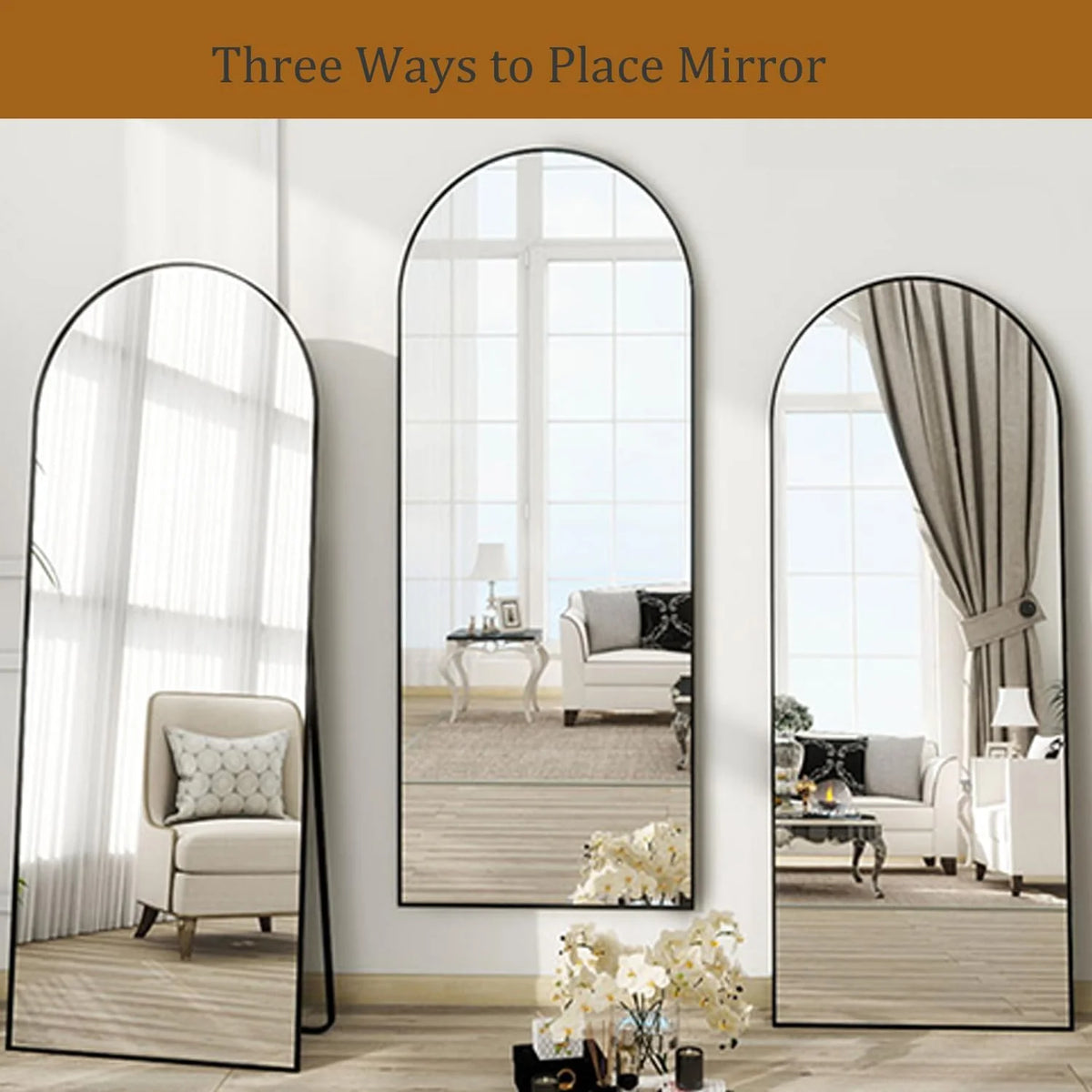 Arched Full Length Mirror, 71"x26" Large Floor Standing Body Mirror with Stand, Gold