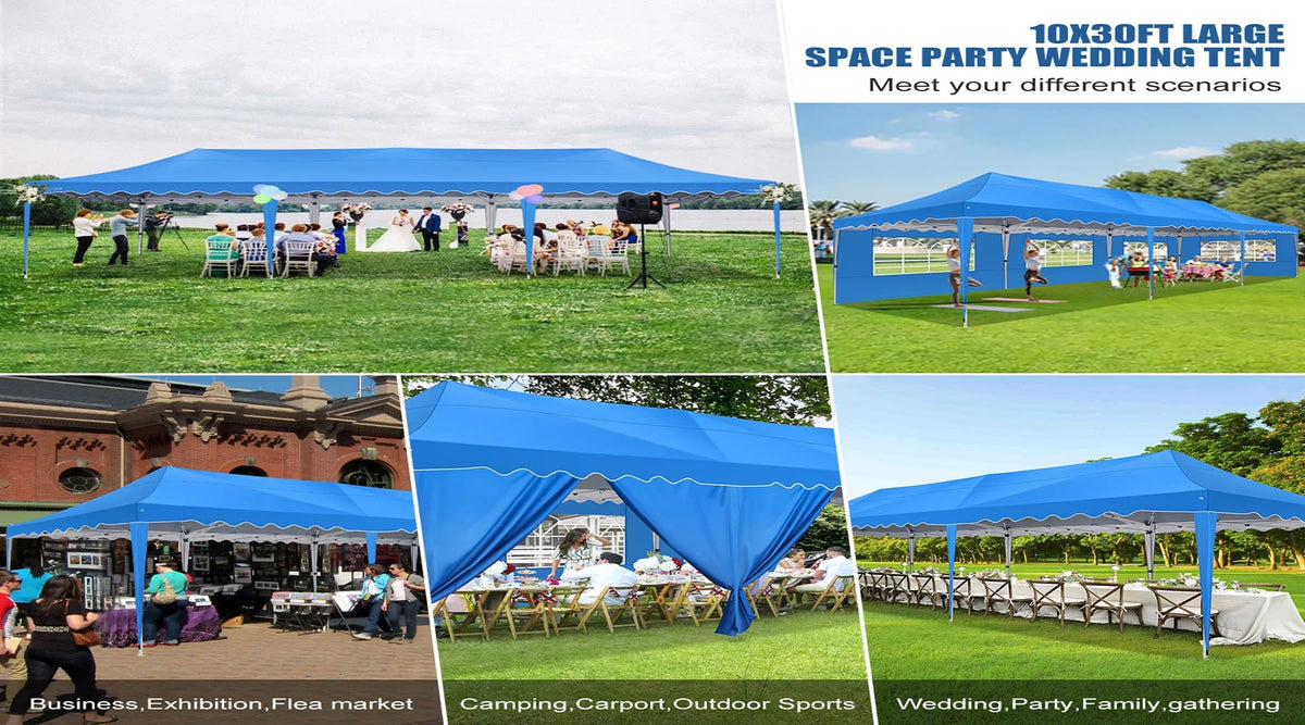 SANOPY 10' x 20' Pop up Canopy Party Tent with 6 Removable Sidewalls, Wave Eave Outdoor Waterproof Patio Gazebo Tent with Carry Bag, Backyards Camping Picnics, Black
