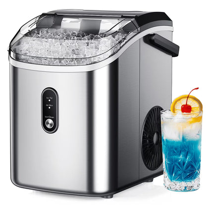 Simzlife Nugget Ice Maker Countertop, 34.9lbs per Day Chewable Pebble Nugget Ice Machine with Touch Screen for Home, Kitchen, Office, Stainless Steel, Black