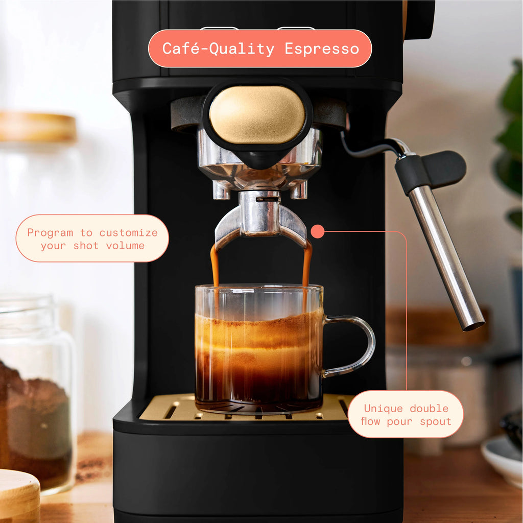 Beautiful Slim Espresso Machine with 20-Bar Pressure, Black Sesame by Drew Barrymore
