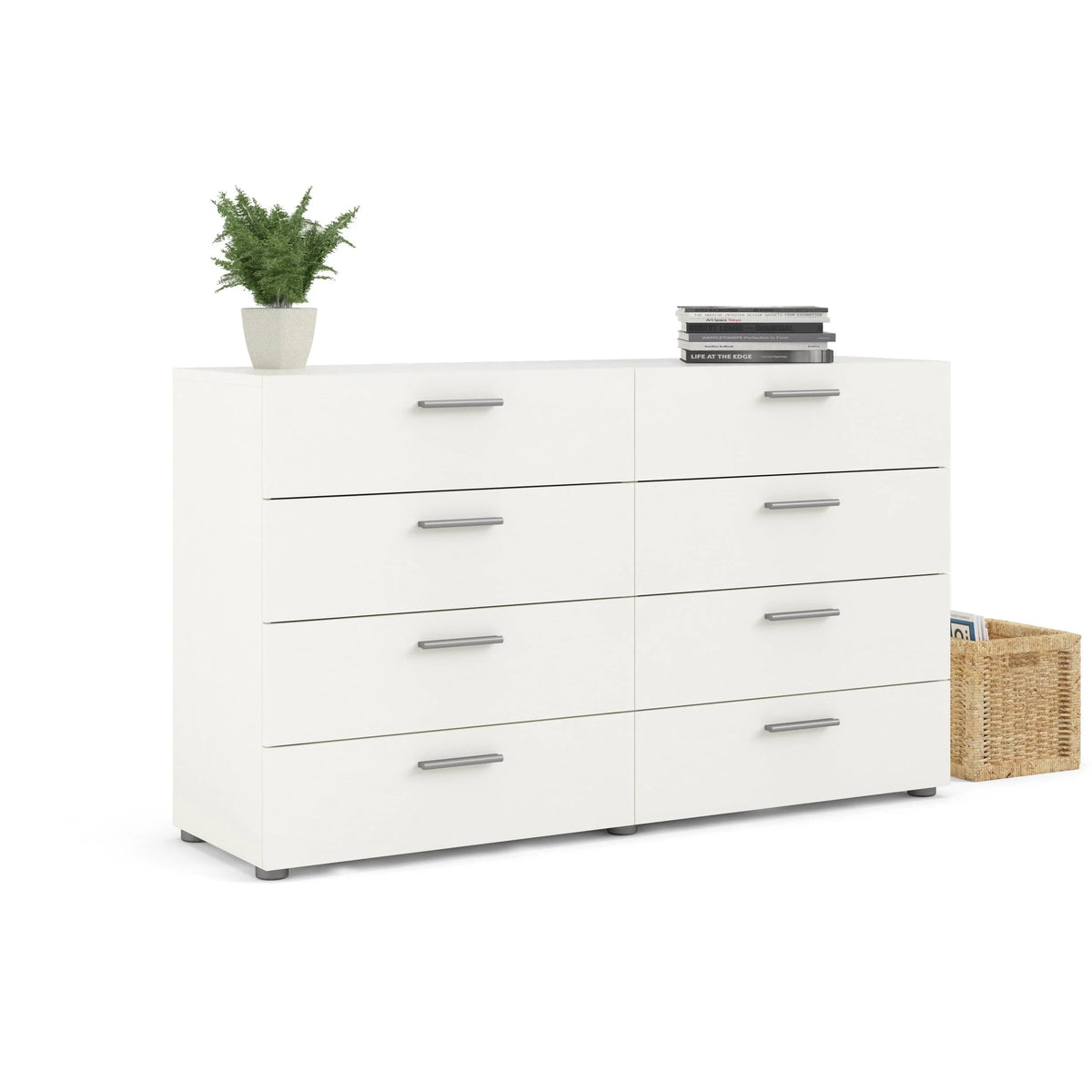 Tvilum Loft 8 Drawer Double Dresser, White Woodgrain
