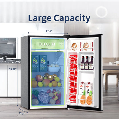 BANGSON 3.2 Cu.Ft. Mini Fridge, Compact Refrigerator with Reversible Door, Silver