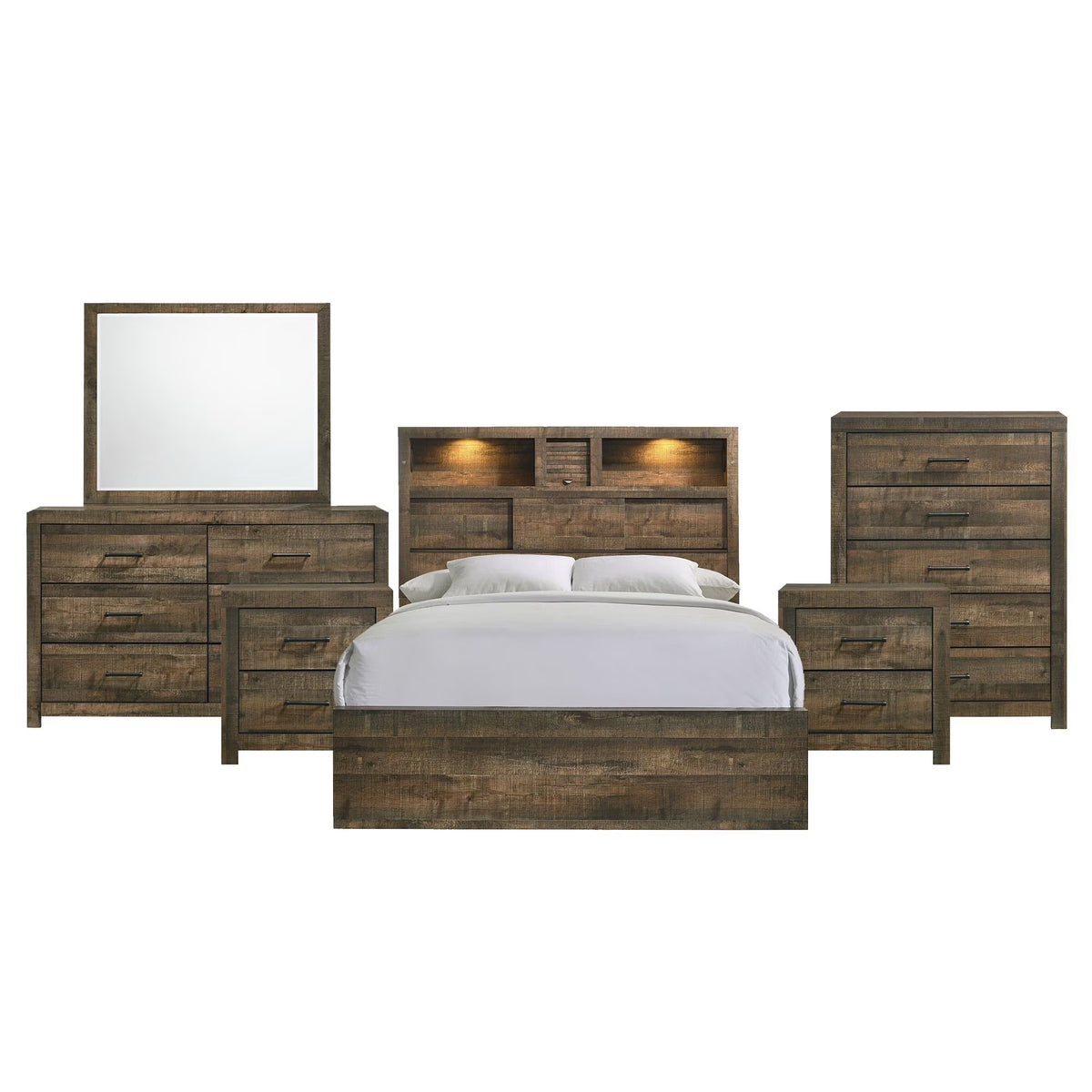 Beckett Queen Bookcase Panel 6PC Bedroom Set with Bluetooth