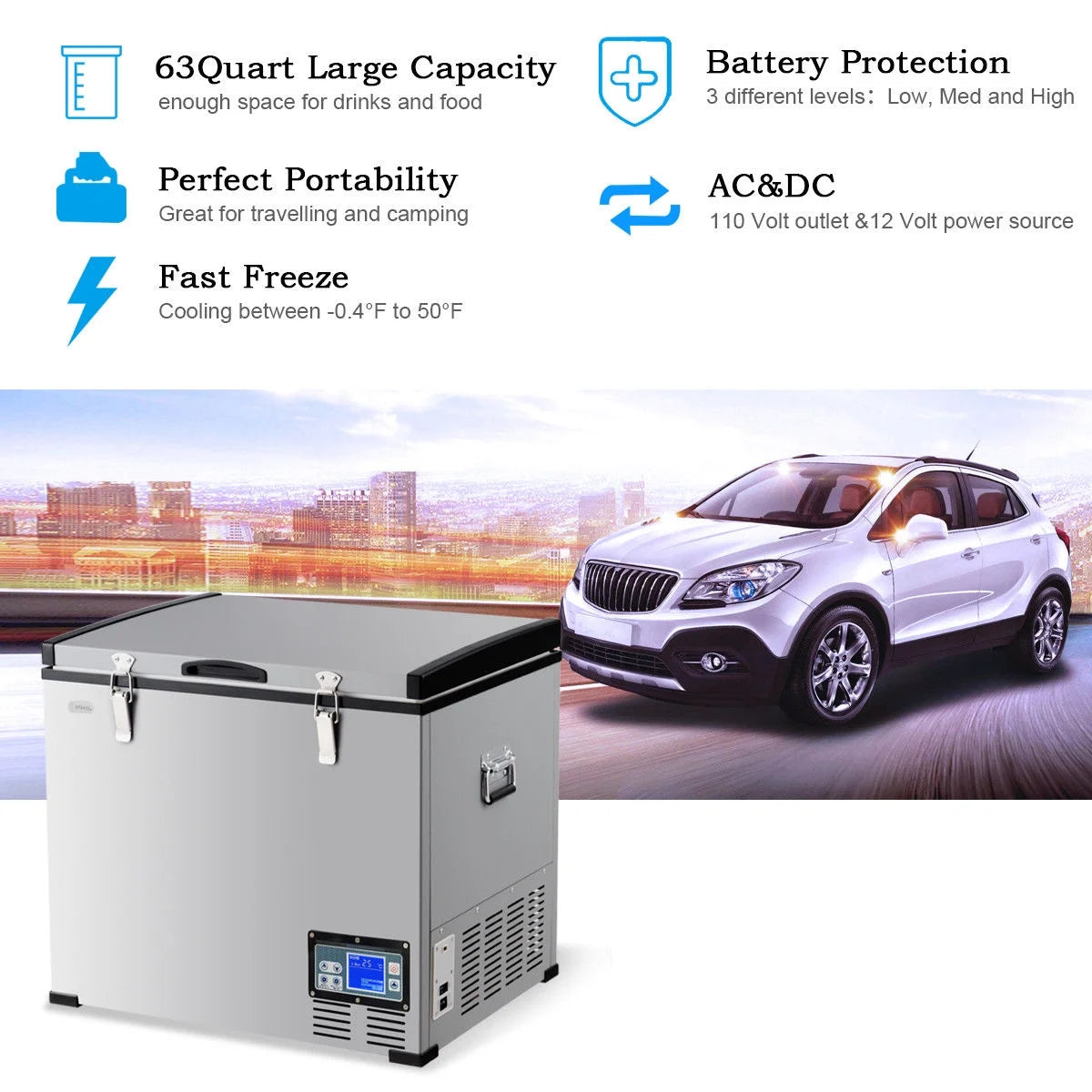 Costway 63-Quart Portable Electric Car Cooler Refrigerator / Freezer Compressor for RVs Camping