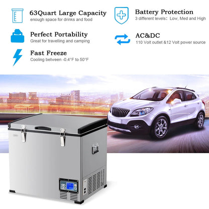 Costway 63-Quart Portable Electric Car Cooler Refrigerator / Freezer Compressor for RVs Camping