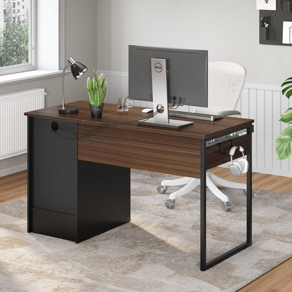Bestier 55 Inch Office Desk with Drawers, Keyboard Tray, 2 Hooks, Modern Fluted Computer Desk for Home, Grey