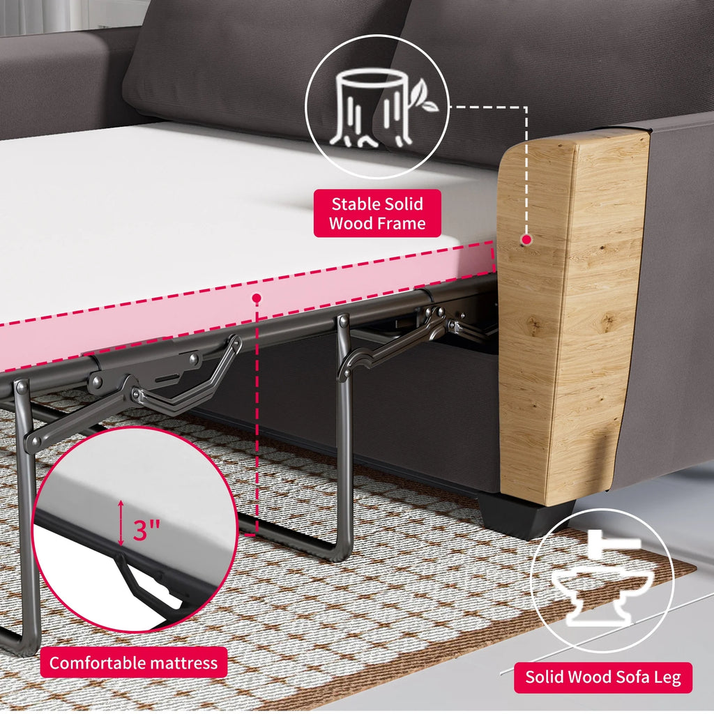 Mjkone Queen Pull Out Sofa Bed,Loveseat Sleeper Sofa with Mattress,2-in-1 Convertible Sleeper Couch,Dark Grey