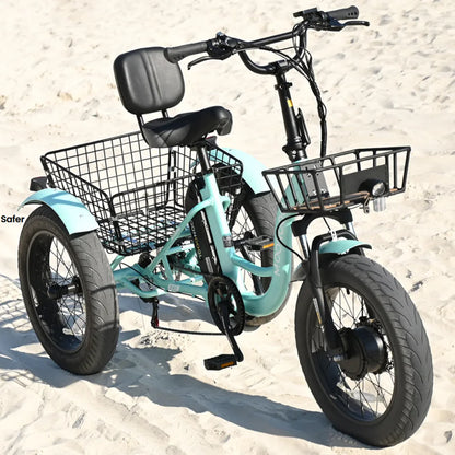 20" x 4" Fat Tire Electric Tricycle for Adult, 7 Speeds Electric Trike 48V 500W Motorized Tricycle , Electric Three Wheels Bicycle for Senior, Aluminum Frame & Rear Basket ,16mph