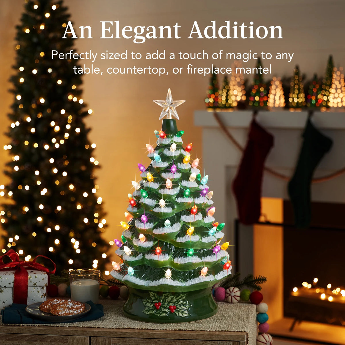 Best Choice Products 24in X-Large Pre-Lit Ceramic Christmas Tree Decor w/ 74 Multicolor Bulbs, LED Light - Green