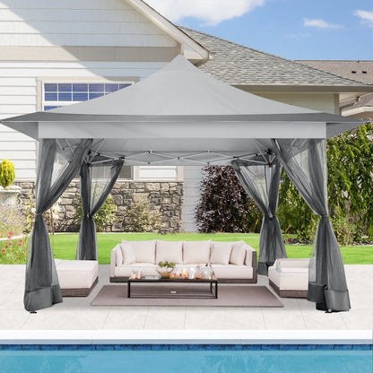 HOTEEL 12x12 EZ Pop Up Gazebo Tent with Sidewalls,Patio Gazebo Instant Shelter for Outdoor Party Camping Backyard Beach with Carry Bag,Stakes,Ropes,Gray
