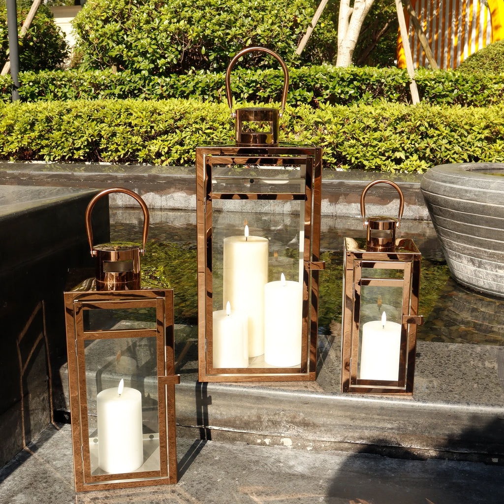 Stainless Steel Lantern Set of 3 12/15/19" Metal Lanterns with Tempered Glass for Parties & Events (Silver )