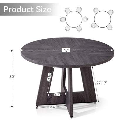 5 Piece 47'' Round Dining Table Chairs Set for 4, Farmhouse Gray Kitchen Table with 4 Boucle Mid Century Modern Dinning Room Chairs, Wood Dinner Table &Upholstered Chair Set of 4, Beige