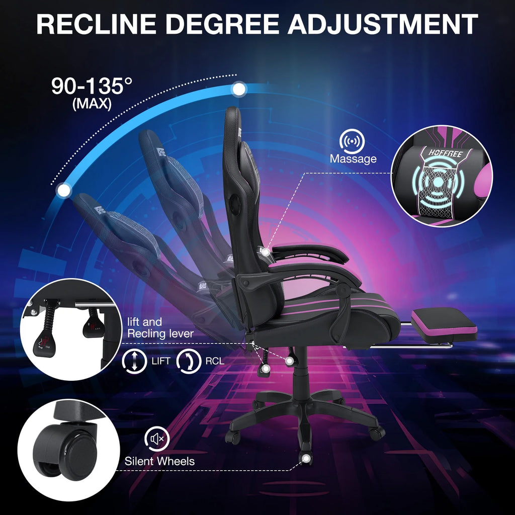 HOFFREE Big and Tall Gaming Chair with Speakers and RGB Lights, Gamer Chair with Footrest, Lumbar Support Height Adjustable 360-Swivel Seat and Headrest for Adults, 400lbs