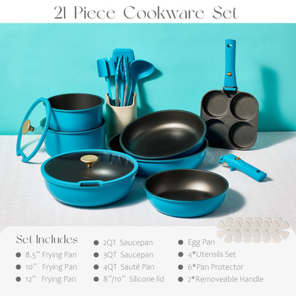 Carote 20 Pcs Nonstick Cookware Sets, Pots and Pans Set with Detachable Handles, Oven Safe, Induction Cookware, Stackable Kitchen Cooking Set, Ultra Violet