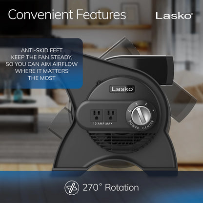 Lasko Pivoting Pro 12" 3-Speed Rotating Head Free Standing Blower Fan, 289 CFM, Black, U12104