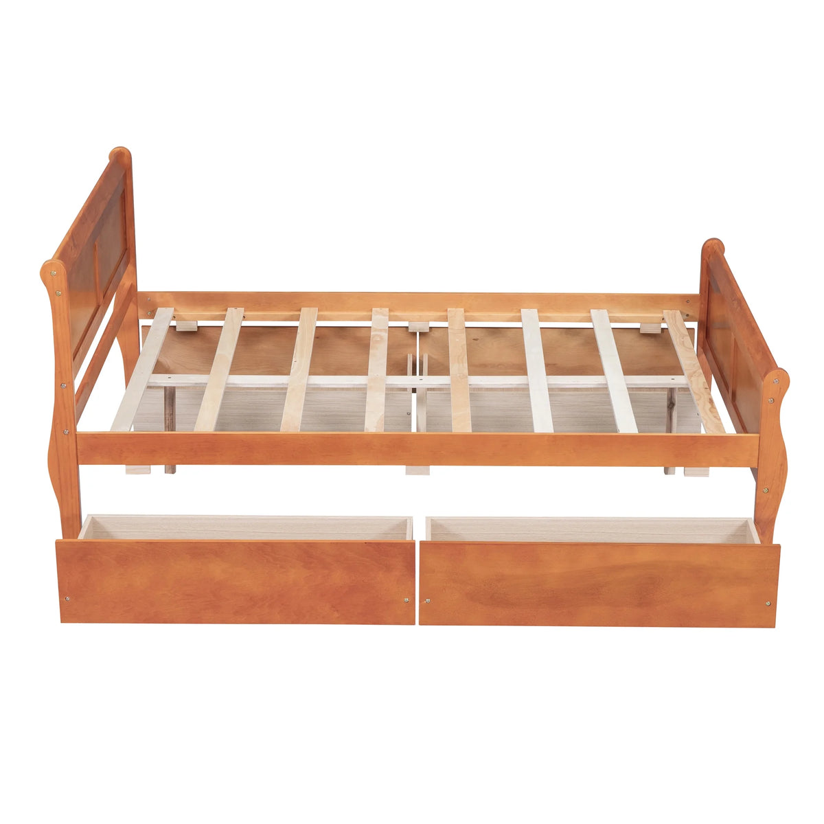 Full Size Wood Platform Bed with 4 Drawers,Storage Bed Frame with Streamlined Headboard and Footboard for Kids, Teens, Boys, Girls,Wooden Slats Support, No Box Spring Needed,Oak