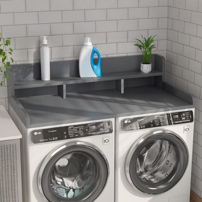 Modern Washer Dryer Countertop with 2-Tier Shelf,Laundry Room Countertop Organization Storage with 2.75" H Guard Edge Rails,Non-Slip Pad,Waterproof and Easy to Clean,54"W x 27.55"D,Natural Wood