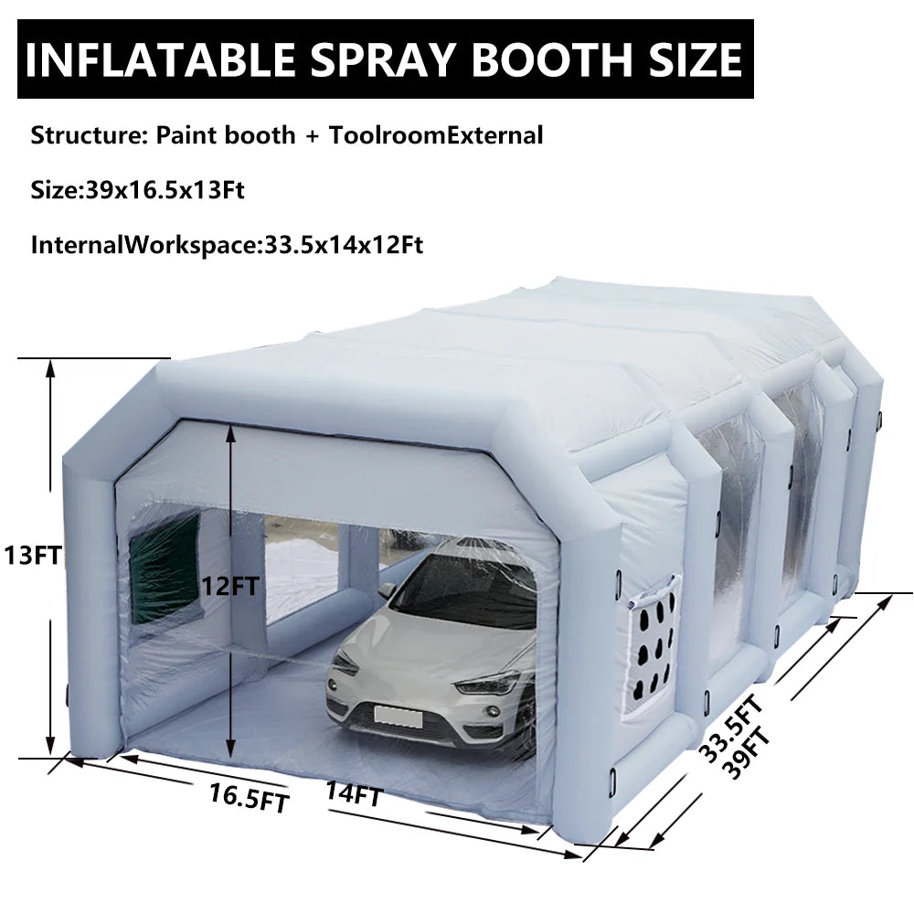 WGIA Inflatable Paint Booth 39X16.5X13FT with 3 Blowers Inflatable Spray Booth��Professional Car Workstation Portable Auto Paint Booth for Cars, Car Parts Painting
